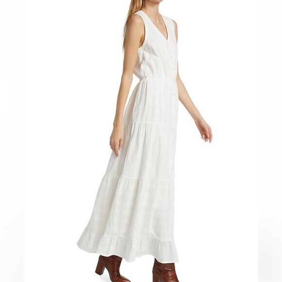 Splendid Northstar Tiered Cotton Buttons Down Maxi Dress In White.Size S - Picture 3 of 15